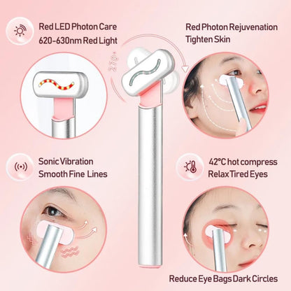 ENLIWISH 4-in-1 Skincare Red Light Therapy Wand - EMS Microcurrent - Rechargeable Vibrating Red Light Therapy Therapeutic Facial Skin Care Tool Eye Beauty Wand Face Massager