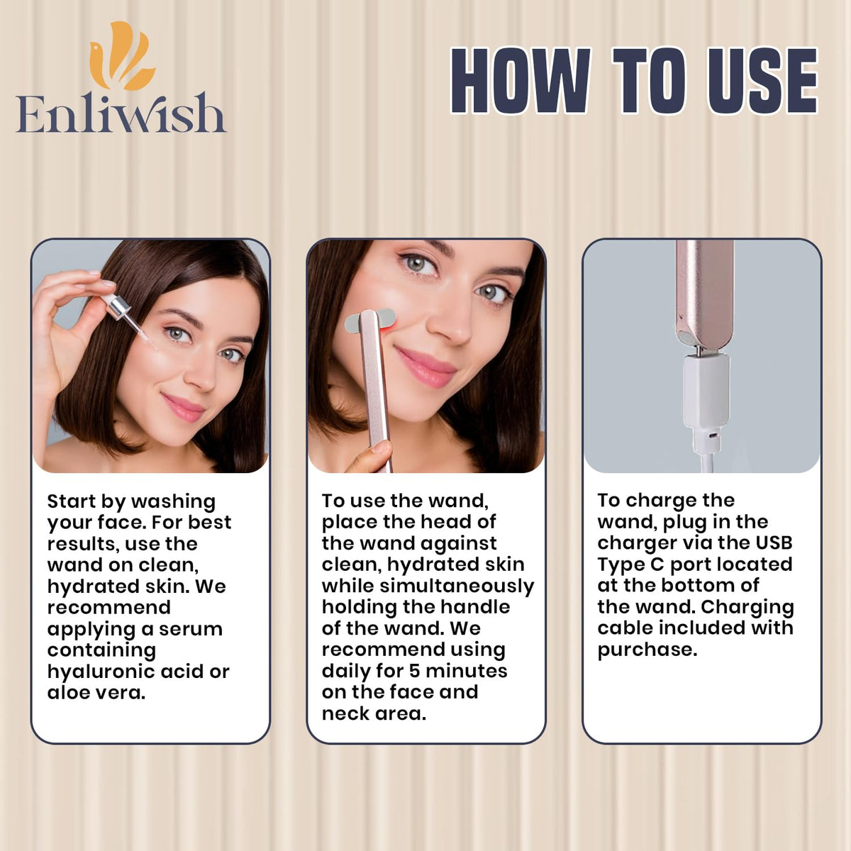 ENLIWISH 4-in-1 Skincare Red Light Therapy Wand - EMS Microcurrent - Rechargeable Vibrating Red Light Therapy Therapeutic Facial Skin Care Tool Eye Beauty Wand Face Massager